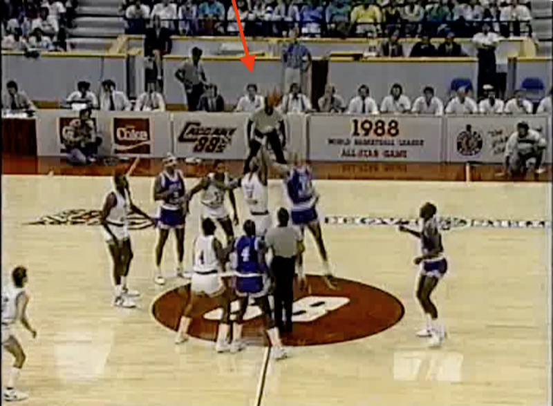 Arrow pointing to Anthony working the 1988 WBL All Star Game