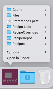 A screenshot of a user who has clicked on a folder in the Dock, showing a list of 7 items from the AutoPkg folder