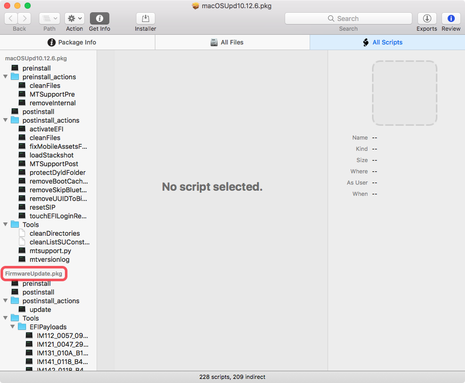Screenshot of Scripts tab