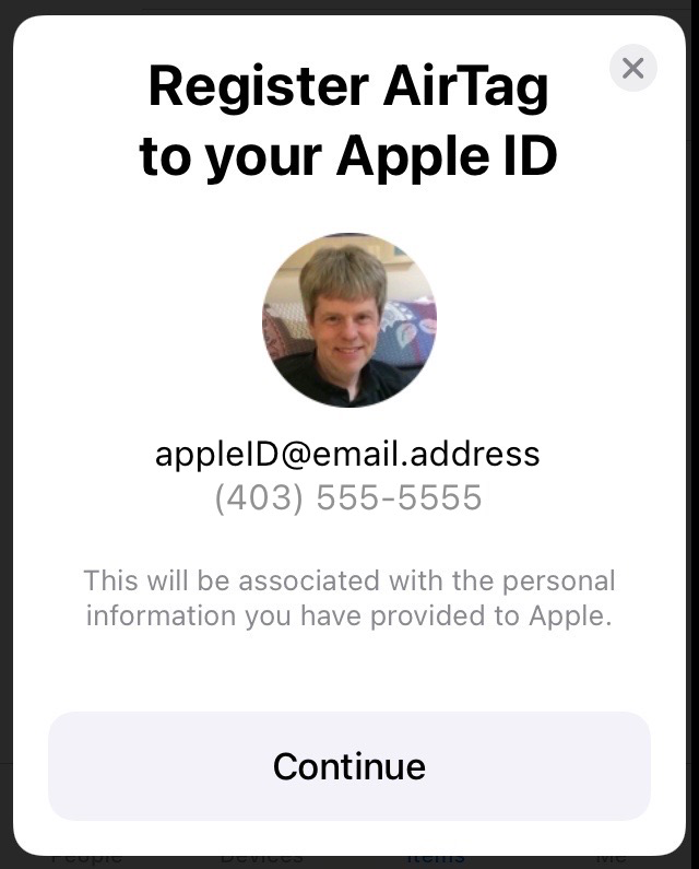 Register AirTag to your Apple ID